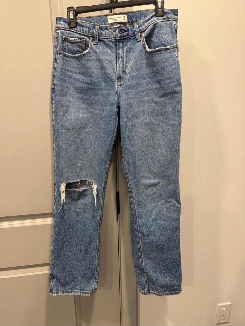 Abercrombie & Fitch Light Blue Straight Leg Jeans with Knee Distress